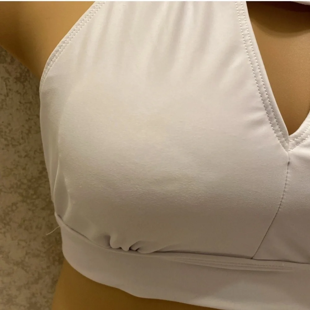 SHEIN Elegant White Keyhole Bikini Top With Lace Straps